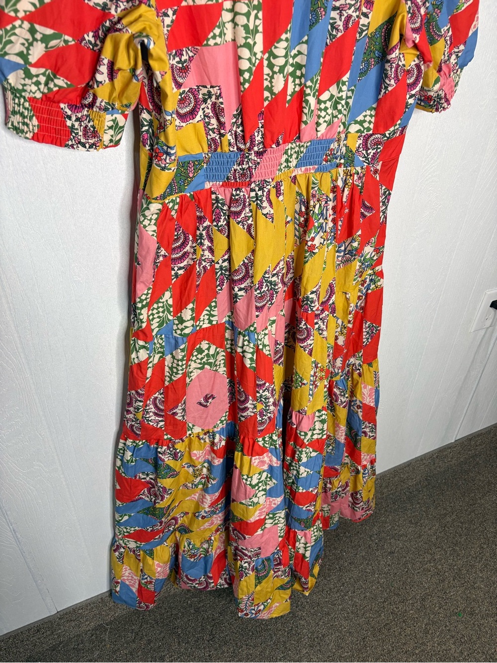 Boden Bella Puff Sleeve Geometric V Neck MIDI Dress Size US 14R - Picture 12 of 14